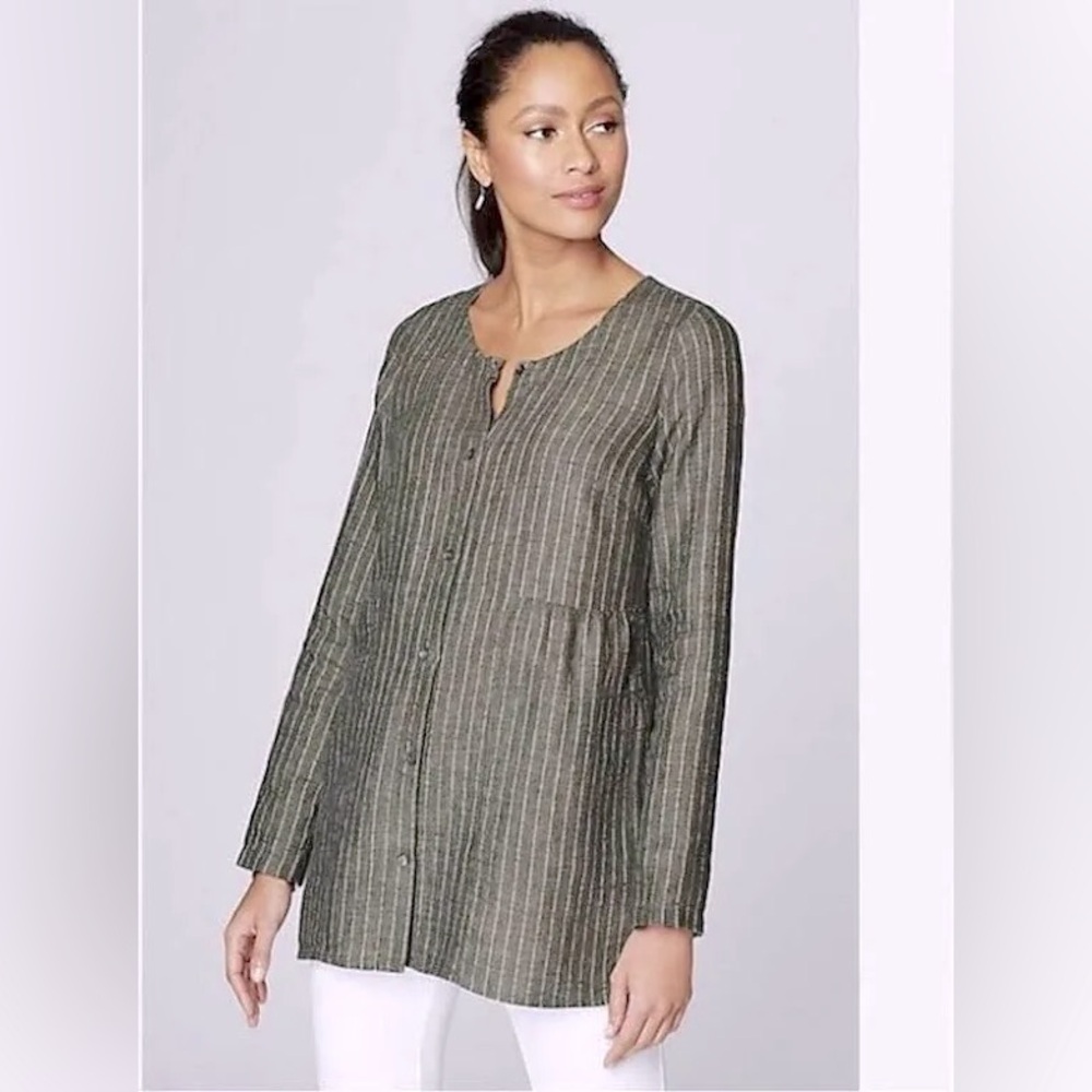 🍁50% Off Rdy 4 Fall Sale J.JILL Pure Jill Linen Pin-Stripe Long Sleeve Button Up